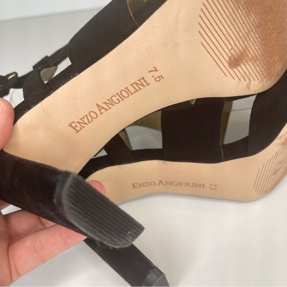 Enzo Angiolini Trudy Black Leather Heels Sandals 7.5 - Picture 12 of 17